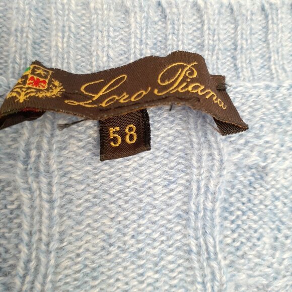 Loro Piana Men Cashmere Cable Knit Crewneck Sweater Light Blue Size 58/Size 3XL - Picture 4 of 12